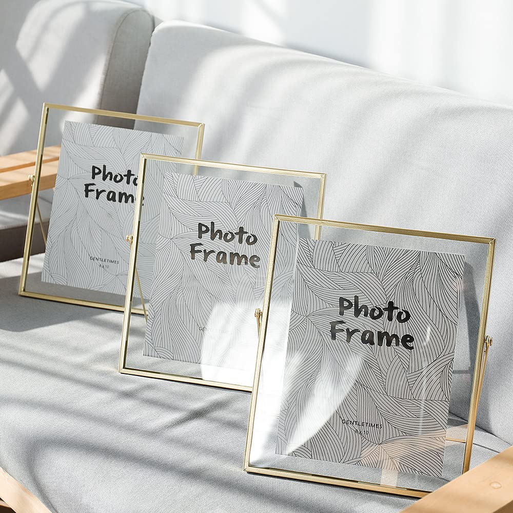 AceList Picture Frame Set of 3 for 8x10 Picture - Gold Metal Floating Photo Frame with Glass Cover - 10x12 Frame Gold Picture Fr